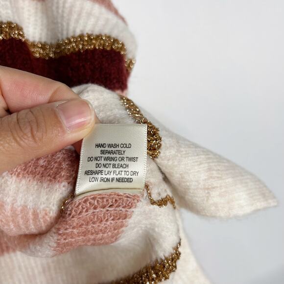 New Skies Are Blue Large L Cream Red Pink Cozy Striped Sweater Round Neck - Picture 10 of 11